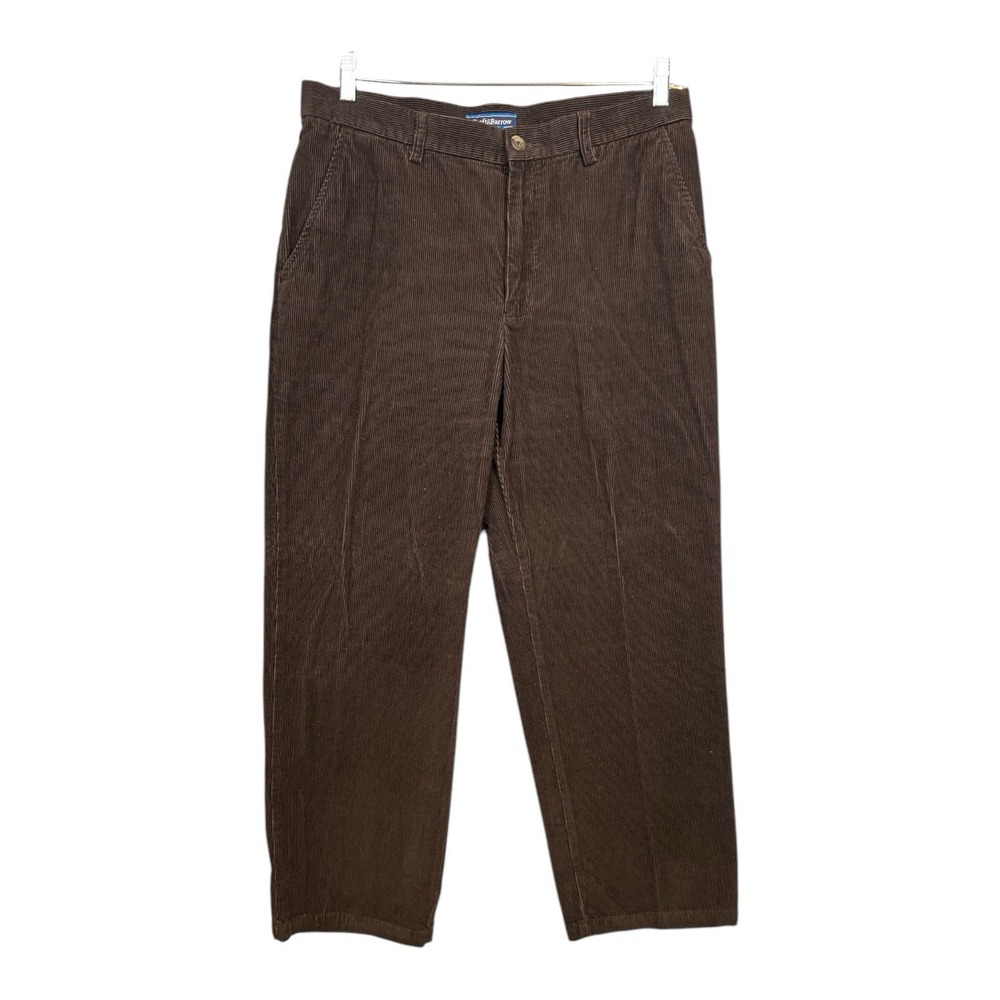 Croft &Barrow Classic Corduroy Flat Front Pants Mens Brown Chino, Size 34x29